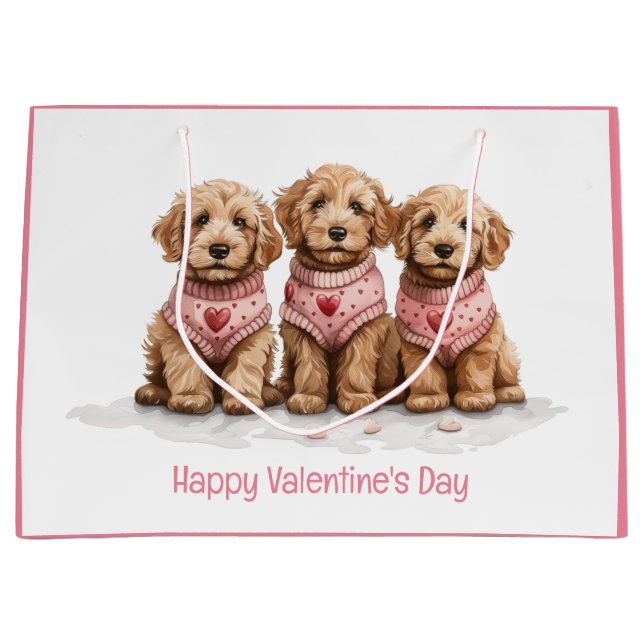 Happy Valentines Day Goldendoodle Hunde Große Geschenktüte (Vorderseite)