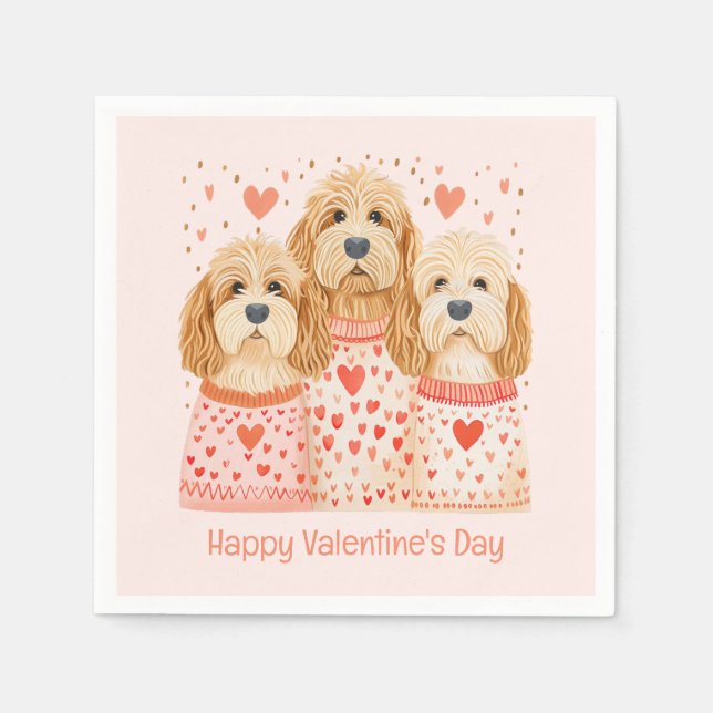 Happy Valentines Day Goldendoodle Hunde Serviette (Vorderseite)