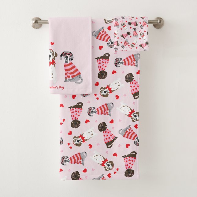 Happy Valentines Day Great Dane Hunde Badhandtuch Set (Insitu)
