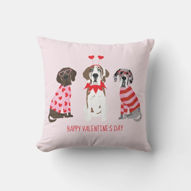 Happy Valentines Day Great Dane Hunde Kissen (Vorderseite)
