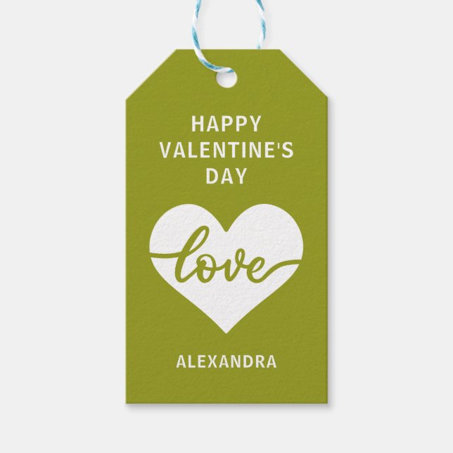 Happy Valentine's day green simple heart Liebe Geschenkanhänger (Vorderseite)