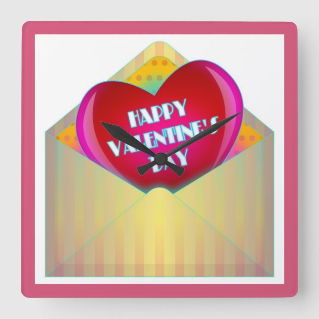 "HAPPY VALENTINE'S DAY" GREETING CARD QUADRATISCHE WANDUHR (Vorderseite)