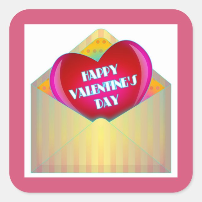 "HAPPY VALENTINE'S DAY" GREETING CARD QUADRATISCHER AUFKLEBER (Vorderseite)