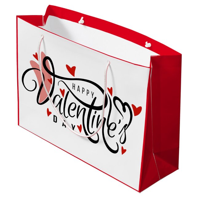 Happy Valentine's Day Große Geschenktüte (A beautifully designed Valentine's Day gift bag with elegant typography and playful heart motifs. )