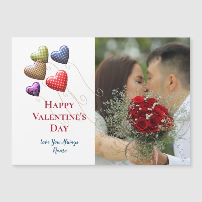 Happy Valentines Day Heart Balloons & Foto Magnetkarte (Vorderseite)