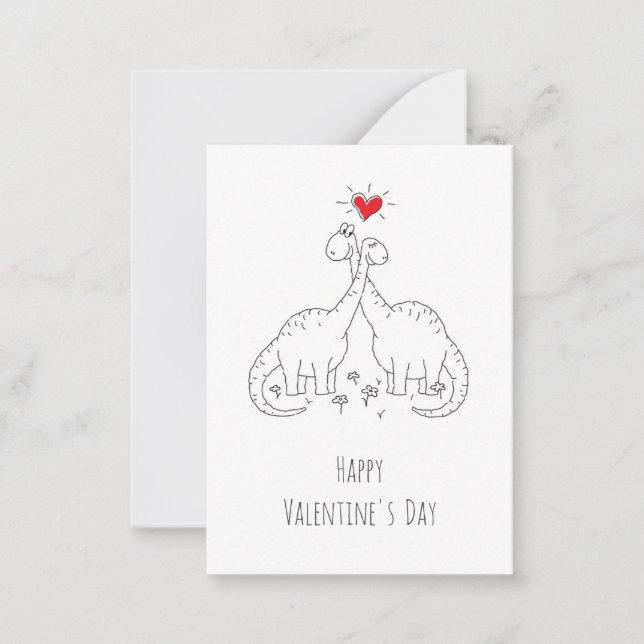 Happy Valentine's Day Heart Liebe Dinosaurier Mitteilungskarte (Vorderseite)