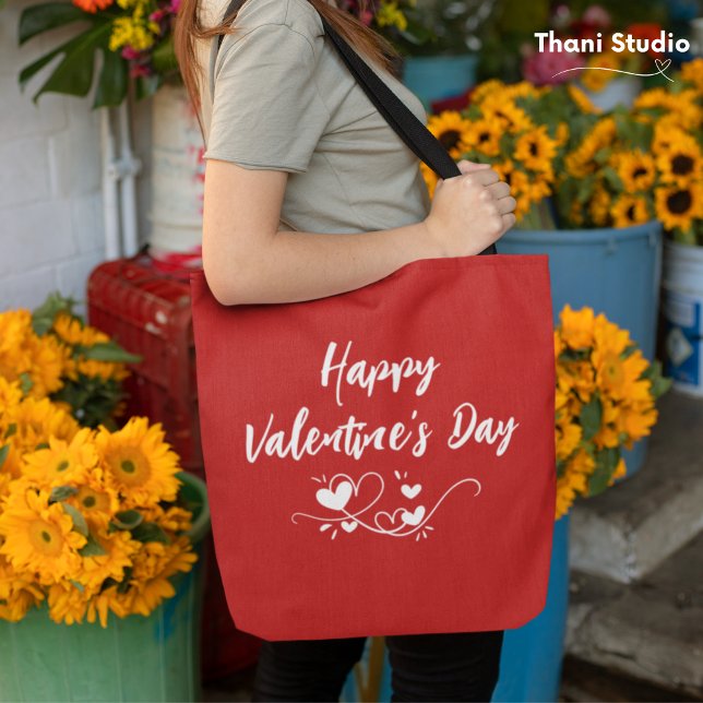 Happy Valentine's Day Heart Moderne Typografie Tasche (Von Creator hochgeladen)