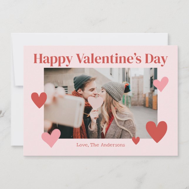 Happy Valentines Day Heart Pink Foto Card Dankeskarte (Vorderseite)