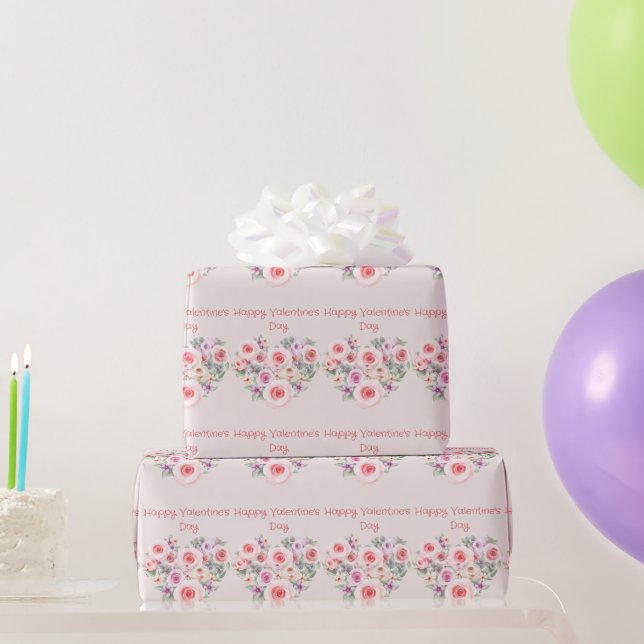 Happy Valentine's Day Heart Pink Roses Geschenkpapier (Partygeschenke)