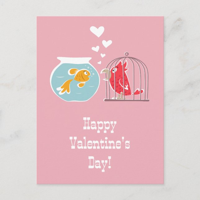 Happy Valentine's Day Heart Red Parrot Golden Fish Postkarte (Vorderseite)