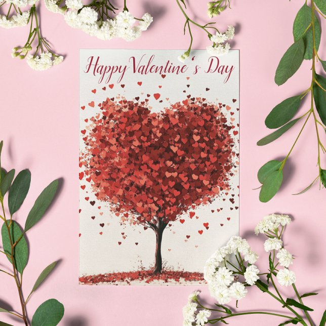 Happy Valentine's Day Heart Red Tree Postkarte (Von Creator hochgeladen)