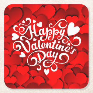 Happy Valentine's Day Heart Shape-23803 Rechteckiger Pappuntersetzer