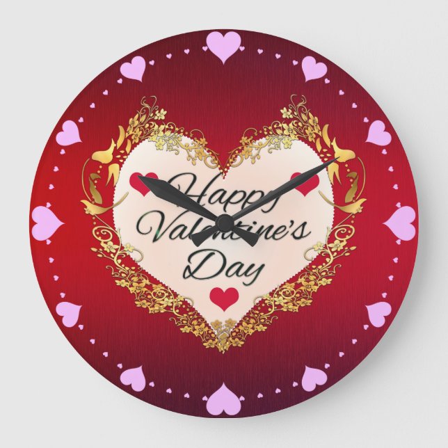 Happy Valentine's Day Heart Shape-47949 Große Wanduhr (Vorderseite)