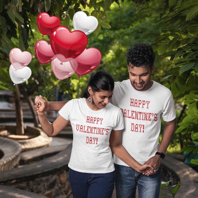 Happy Valentine's Day Heart Shaped Schriftart Unis T-Shirt (Happy Valentine's Day Tiny Heart Shaped Font Unisex T-Shirt)