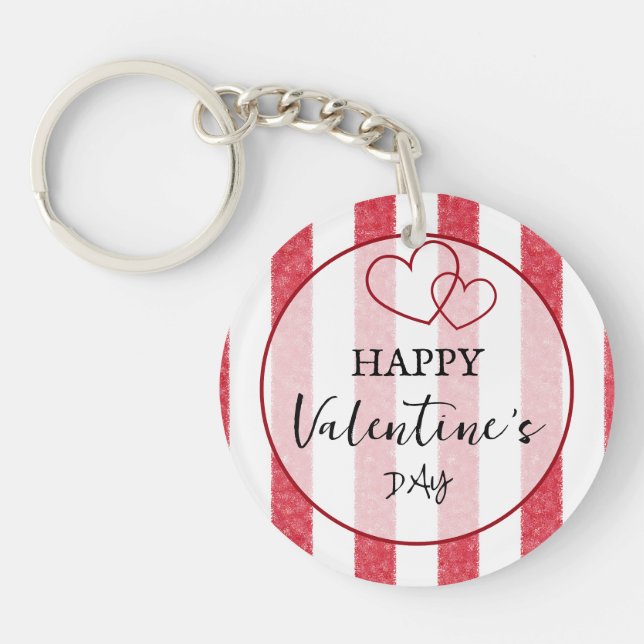 Happy Valentine's Day Heart Stripes Acrylic Schlüsselanhänger (Vorderseite)