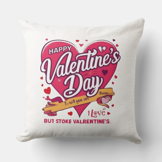 Happy Valentine's Day Heart Throw Kissen (Vorderseite)