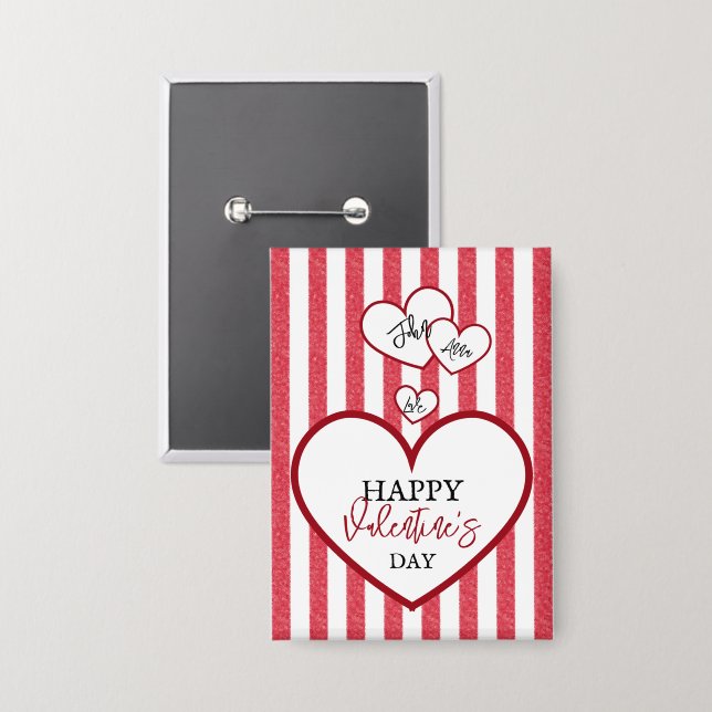 Happy Valentine's Day Hearts Chalk Stripes Button (Vorderseite/Rückseite)