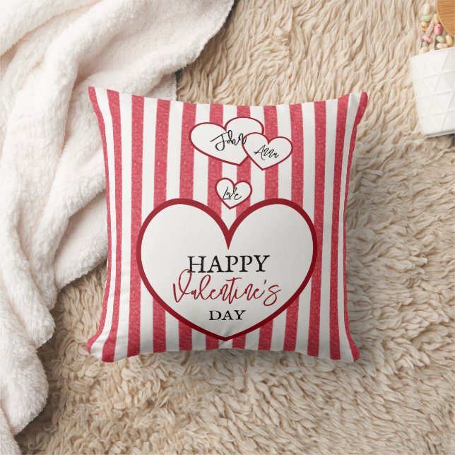 Happy Valentine's Day Hearts Chalk Stripes Kissen (Decke)