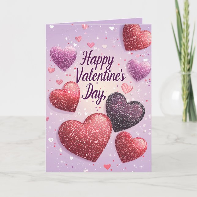Happy Valentines Day Hearts Glitzer Lila Karte (Vorderseite)