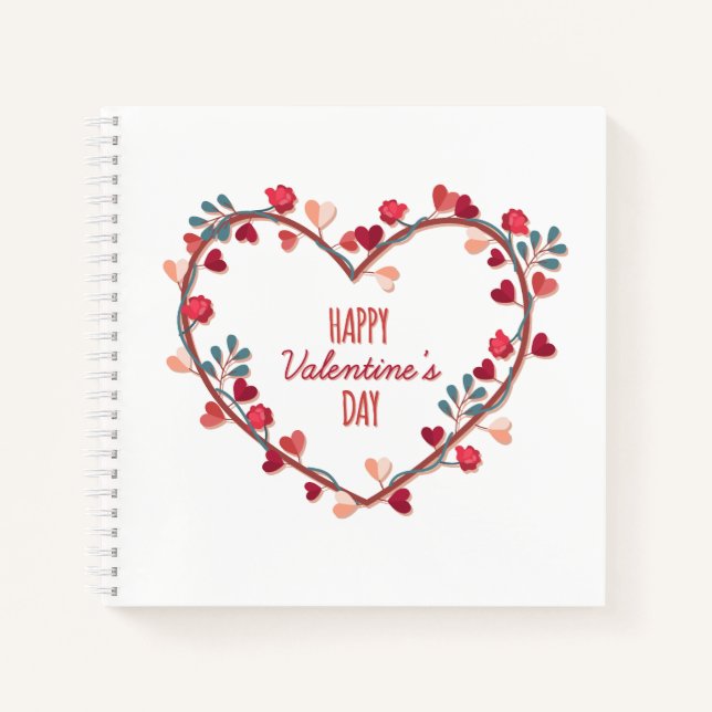 Happy Valentine's Day Hearts Kranz | Notebook Notizbuch (Vorderseite)