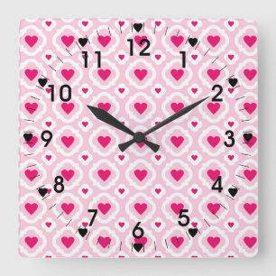 Happy Valentine's Day Hearts Pattern Pink Red Quadratische Wanduhr