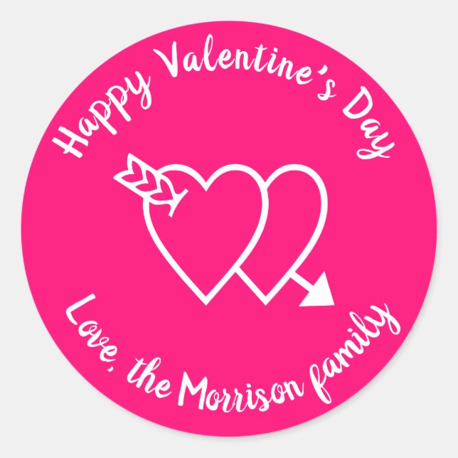 Happy Valentine's Day heißen rosa Herzen Brauch Runder Aufkleber (Vorderseite)