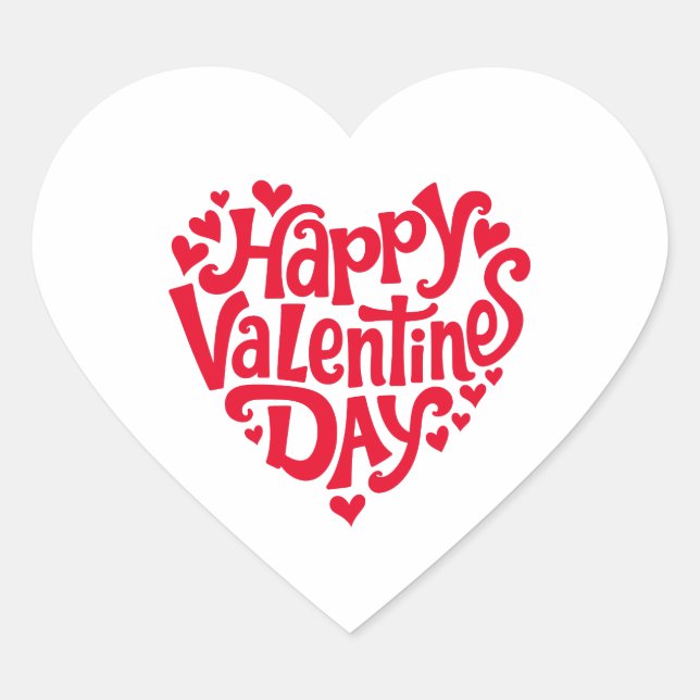 Happy Valentine's Day Herz-Aufkleber (Vorderseite)