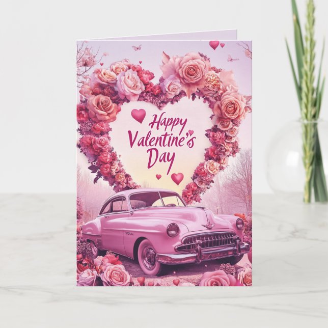Happy Valentines Day Herz und Rose Rosa Karte (Vorderseite)