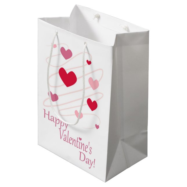 "HAPPY VALENTINE'S DAY" - HERZEN MITTLERE GESCHENKTÜTE (Vorderseite Schrägansicht)
