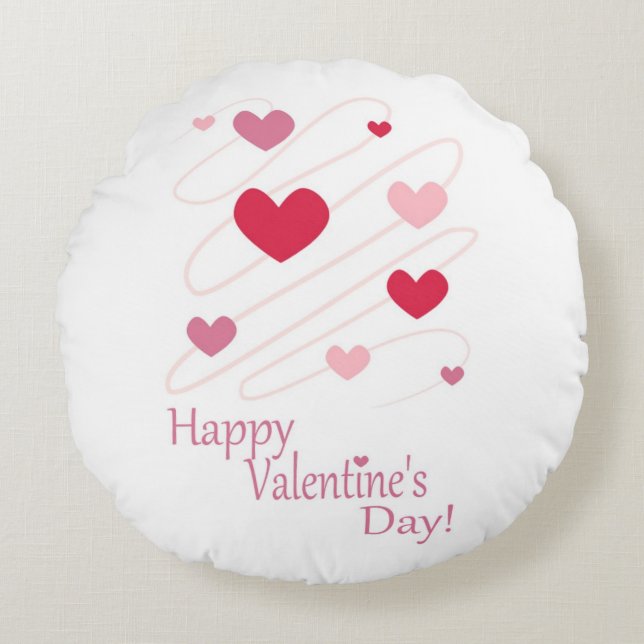 "HAPPY VALENTINE'S DAY" - HERZEN RUNDES KISSEN (Vorderseite)