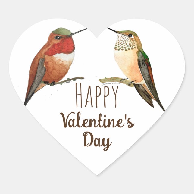 Happy Valentine's Day Hummingbirds Herz-Aufkleber (Vorderseite)