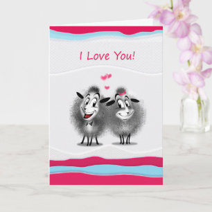 Happy Valentine's Day! I Love You! Cute Sheeps Karte