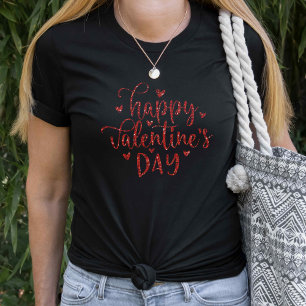 Happy Valentines Day Imitats Roter Glitzer Skript T-Shirt
