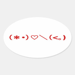 Happy Valentine's Day / Japanische Emoticons Ovaler Aufkleber