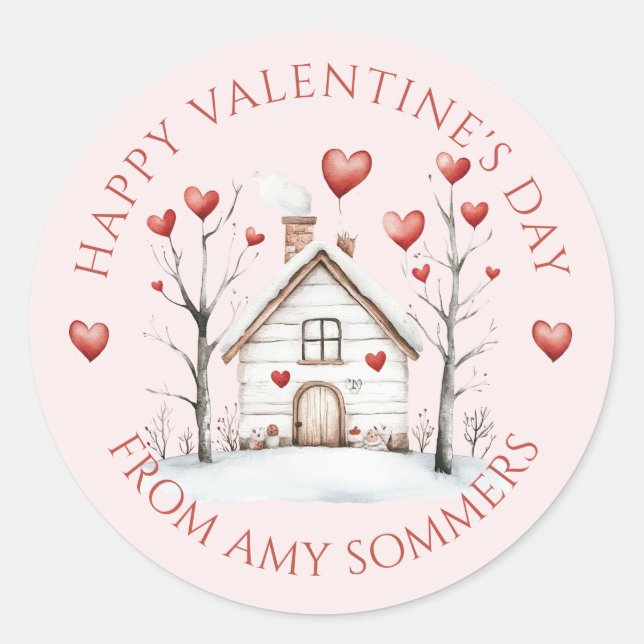 Happy Valentine's Day Kid's Wasserfarbe Runder Aufkleber (Vorderseite)
