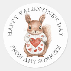 Happy Valentine's Day Kid's Watercolor Animal Runder Aufkleber