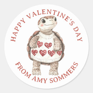 Happy Valentine's Day Kid's Watercolor Animal Runder Aufkleber
