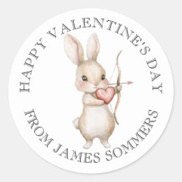 Happy Valentine's Day Kid's Watercolor Rabbit Runder Aufkleber