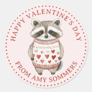Happy Valentine's Day Kid's Watercolor Raccoon Runder Aufkleber