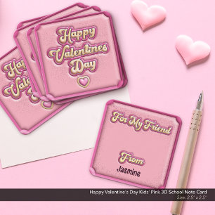 Happy Valentine's Day Kids's Pink 3D School Mitteilungskarte