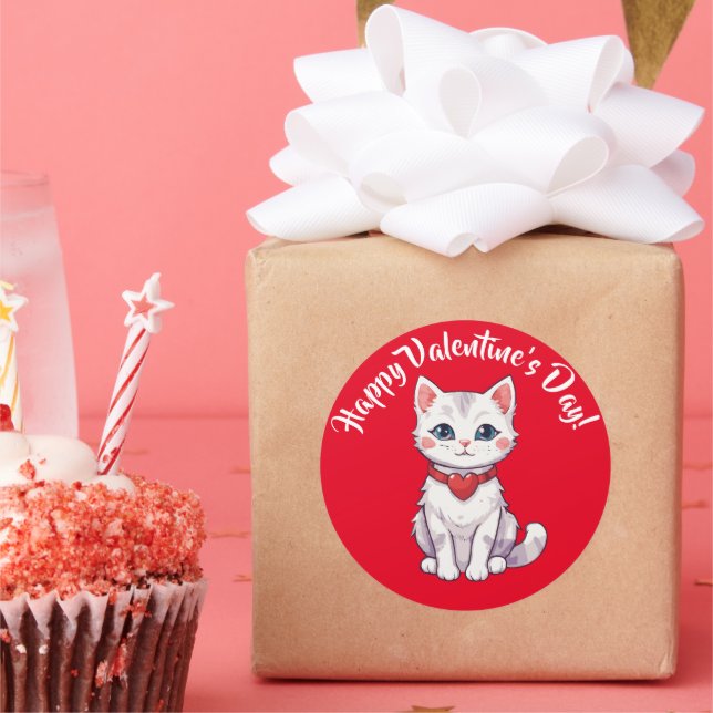 Happy Valentine's Day Kitten Runder Aufkleber (Party)