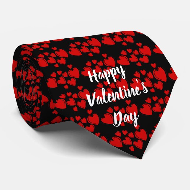 Happy Valentine's Day Krawatte mit Roten Herzen (Gerollt)