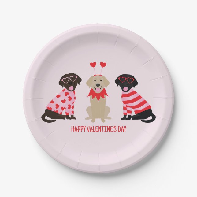 Happy Valentines Day Labrador Retriever Hunde Pappteller (Vorderseite)