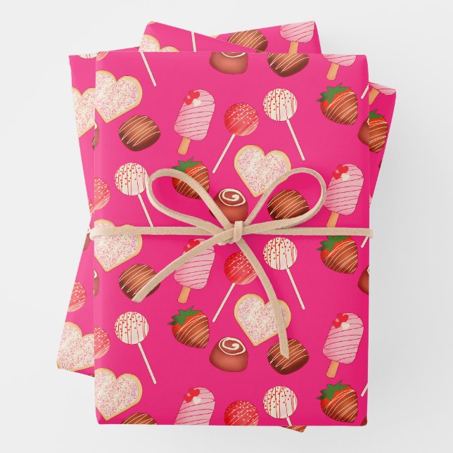 Happy Valentine's Day Leckereien und Candy Muster Geschenkpapier Set (Beispiel)