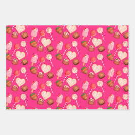 Happy Valentine's Day Leckereien und Candy Muster Geschenkpapier Set
