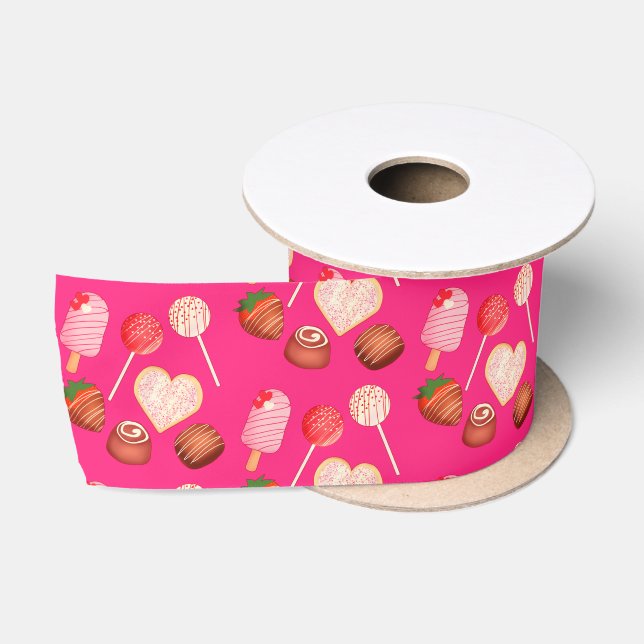Happy Valentine's Day Leckereien und Candy Muster Satinband (Spule)