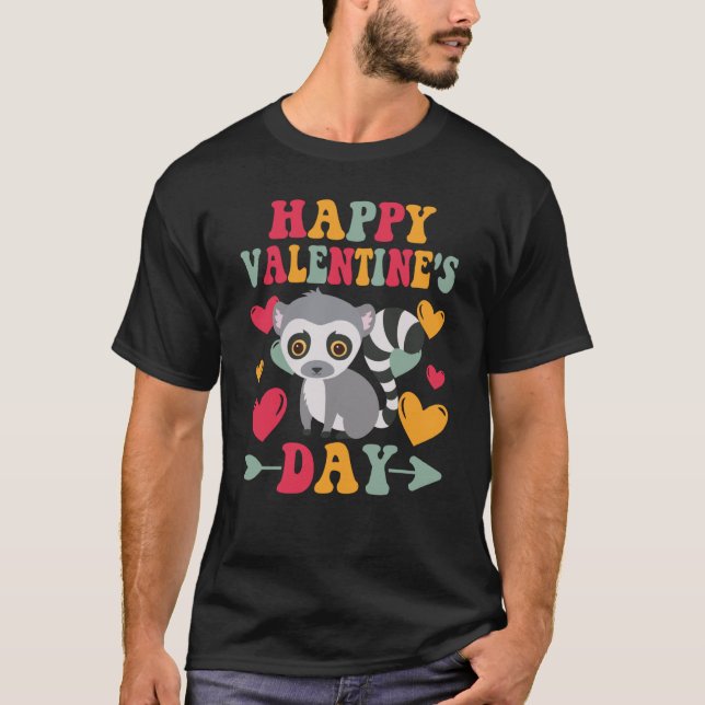 Happy Valentines Day Lemur Heart Love Groovy T-Shirt (Vorderseite)