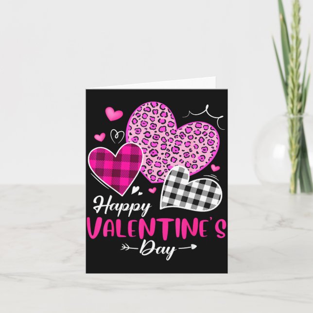 Happy Valentine's Day Leopard And Plaid Hearts Gir Karte (Vorderseite)