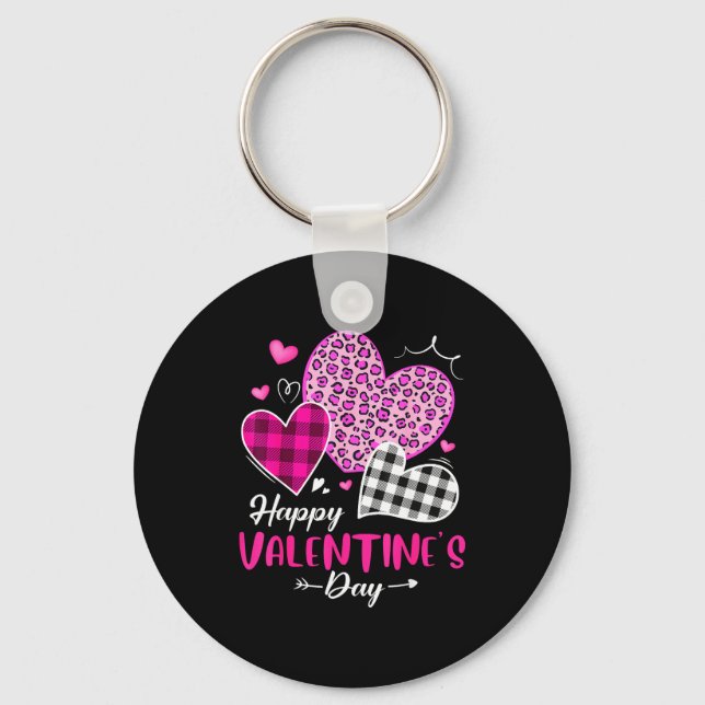 Happy Valentine's Day Leopard And Plaid Hearts Gir Schlüsselanhänger (Vorderseite)