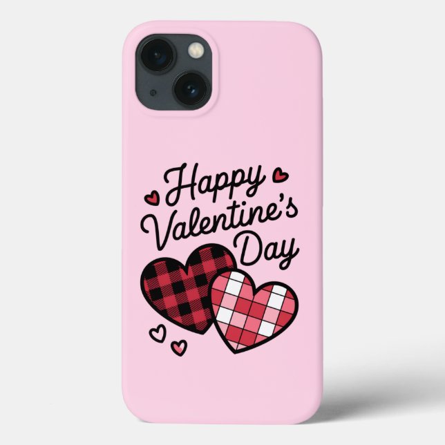 Happy Valentines Day Leopard Karierte Liebe Herz Case-Mate iPhone Hülle (Rückseite)